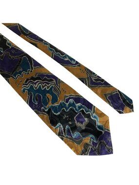 Azia Collection Tie Abstract Gold Purple Mens Polyester Necktie USA Work Formal